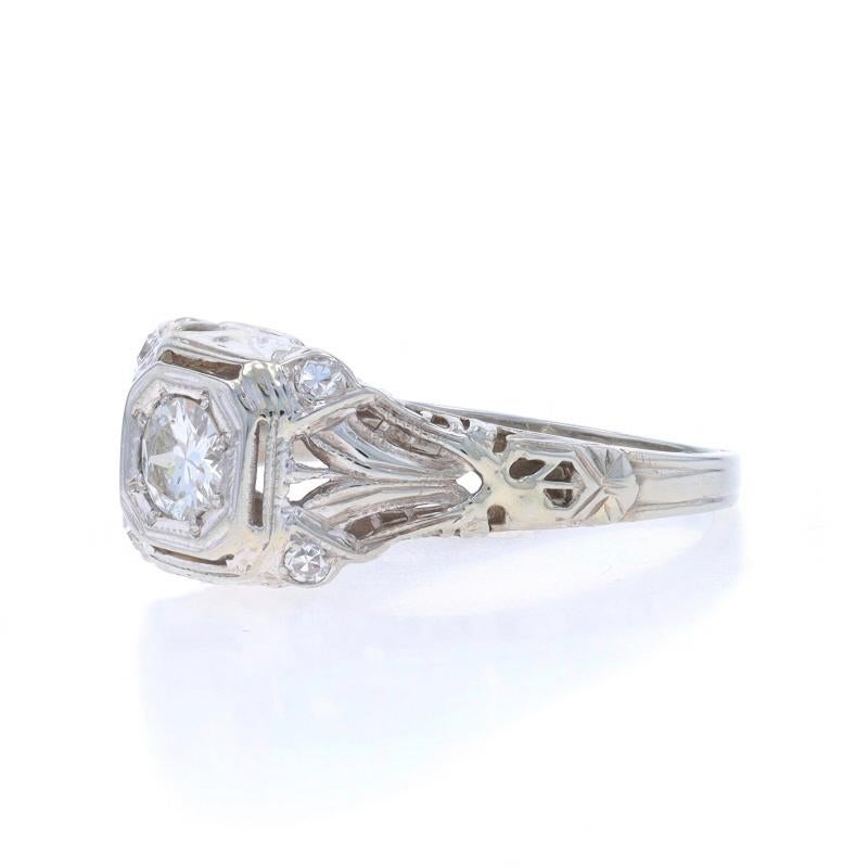 White Gold Diamond Art Deco Engagement Ring - 18k Transitional .34ctw Vintage In Excellent Condition For Sale In Greensboro, NC