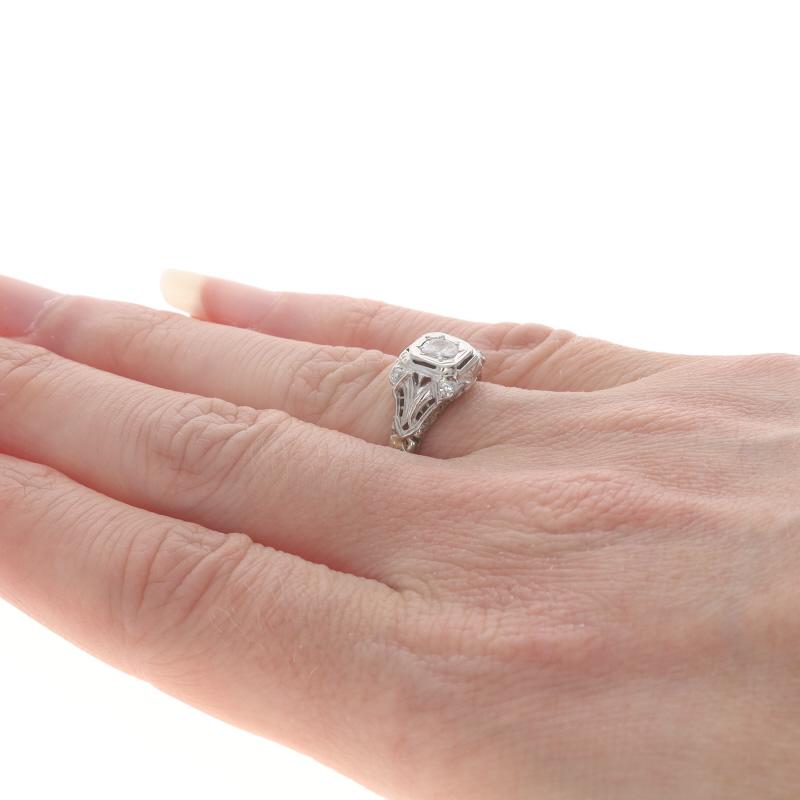 Women's White Gold Diamond Art Deco Engagement Ring - 18k Transitional .34ctw Vintage For Sale