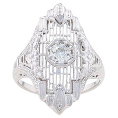 White Gold Diamond Art Deco Filigree Ring - 18k European .33ct Vintage Solitaire