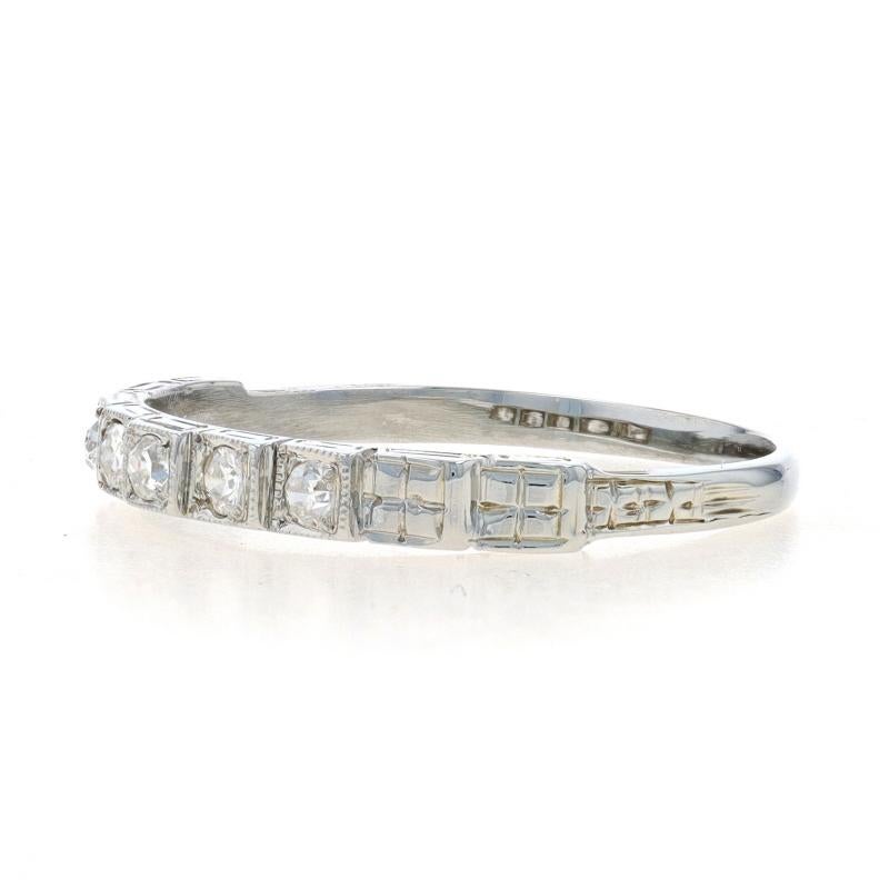 Single Cut White Gold Diamond Art Deco Five-Stone Wedding Band - 18k .15ctw Vintage Ring For Sale