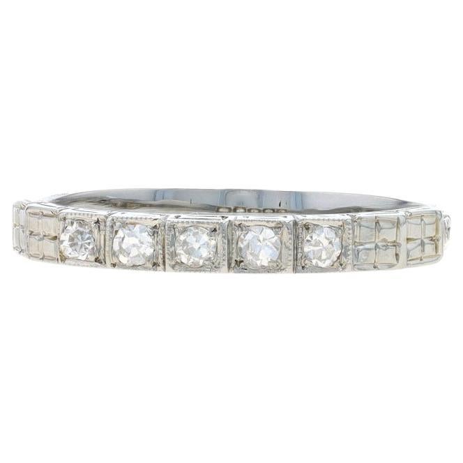 White Gold Diamond Art Deco Five-Stone Wedding Band - 18k .15ctw Vintage Ring
