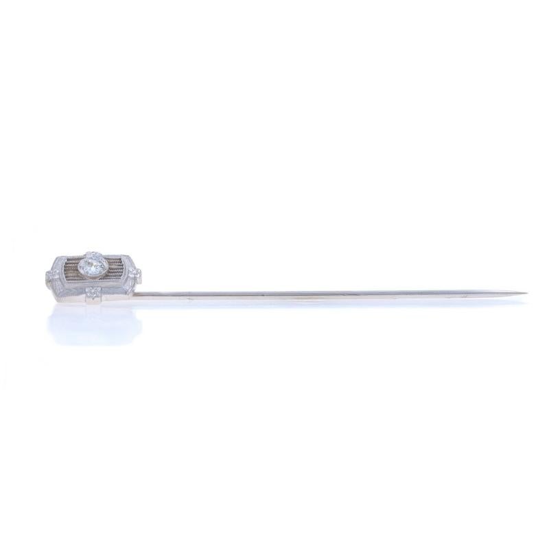 Old Mine Cut White Gold Diamond Art Deco Floral Solitaire Stickpin - 14k Mine Cut Vintage For Sale