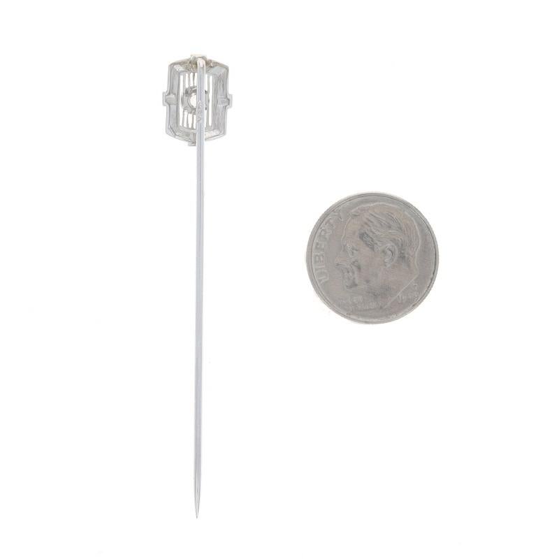 White Gold Diamond Art Deco Floral Solitaire Stickpin - 14k Mine Cut Vintage In Excellent Condition For Sale In Greensboro, NC