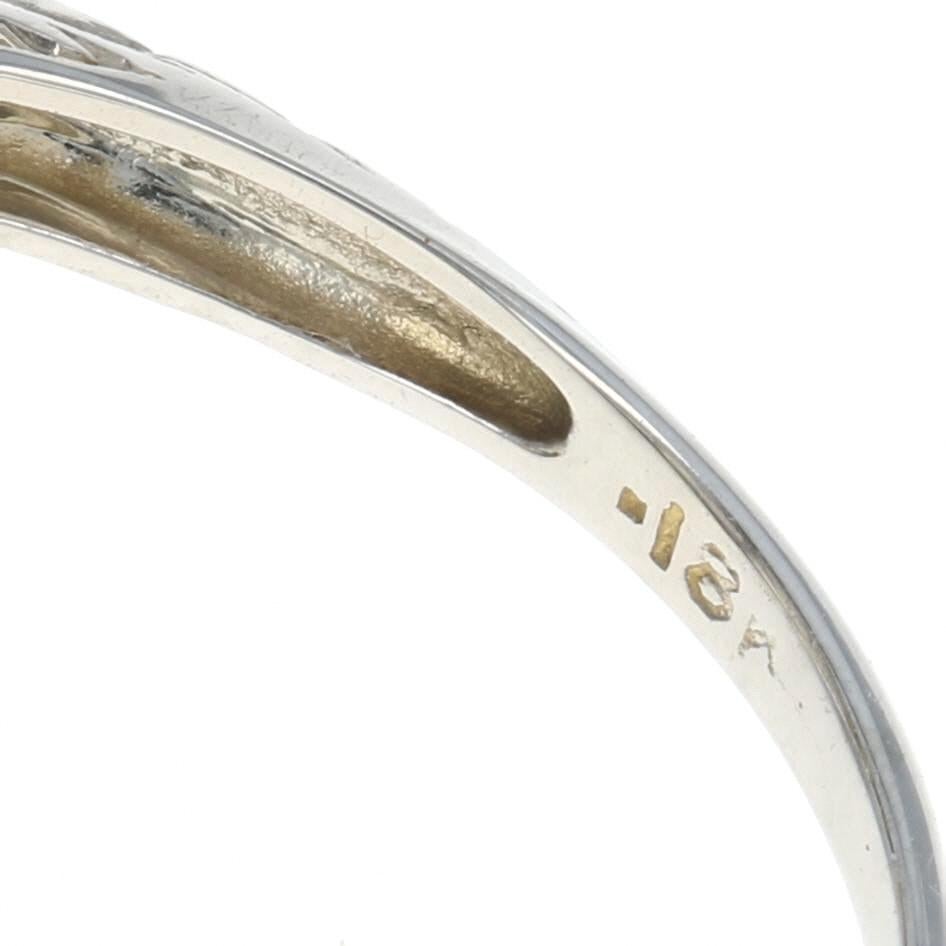 White Gold Diamond Art Deco Floral Three-Stone Ring, 18k Mine Cut .50ctw Vintage 1