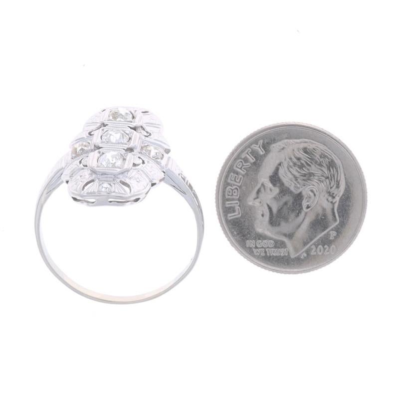 Women's White Gold Diamond Art Deco Ring - 14k Mine .55ctw Vintage Three-Stone For Sale