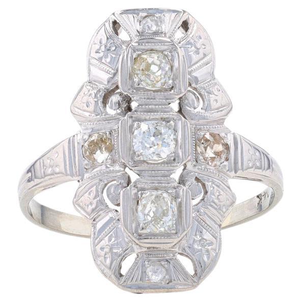 White Gold Diamond Art Deco Ring - 14k Mine .55ctw Vintage Three-Stone For Sale