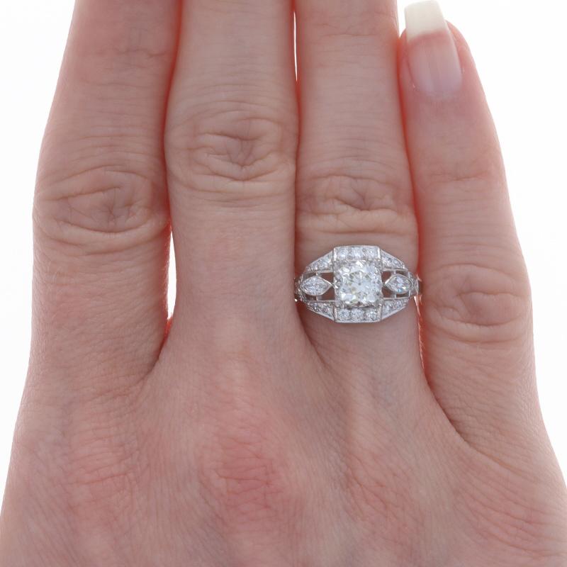 White Gold Diamond Art Deco Ring 18k European/Cushion Brilliant 1.69ctw GIA

Size: 4 1/2
Sizing Fee: Up 2 sizes for $45 or Down 1 size for $45

Era: Art Deco
Date: 1920s - 1930s

Metal Content: 18k White Gold

Stone Information:
Natural