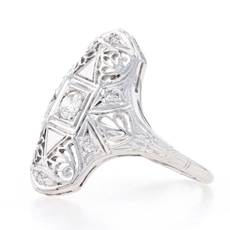 Old European Cut White Gold Diamond Art Deco Ring - 18k European Cut .28ctw Vintage Filigree For Sale