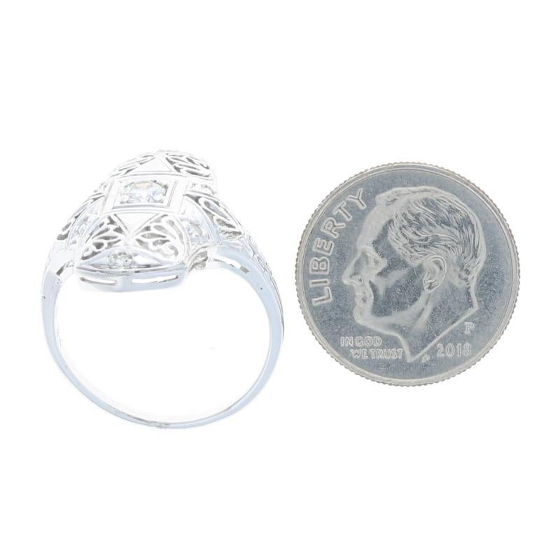 Women's White Gold Diamond Art Deco Ring - 18k European Cut .28ctw Vintage Filigree For Sale