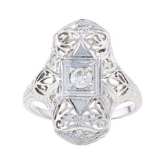 Anello in oro bianco con diamante Art Deco - 18k Taglio Europeo .28ctw Filigrana Vintage