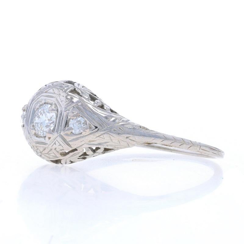 White Gold Diamond Art Deco Ring - 18k Transitional Rnd .30ctw Vintage Filigree In Excellent Condition For Sale In Greensboro, NC