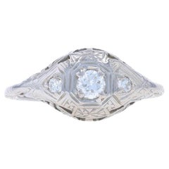 White Gold Diamond Art Deco Ring - 18k Transitional Rnd .30ctw Antique Filigree