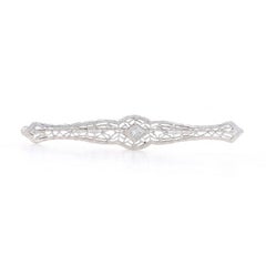 White Gold Diamond Art Deco Solitaire Brooch 14k Single Cut Vintage Filigree Pin