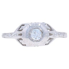 White Gold Diamond Art Deco Solitaire Engagement Ring - 14k 18k European .20ct
