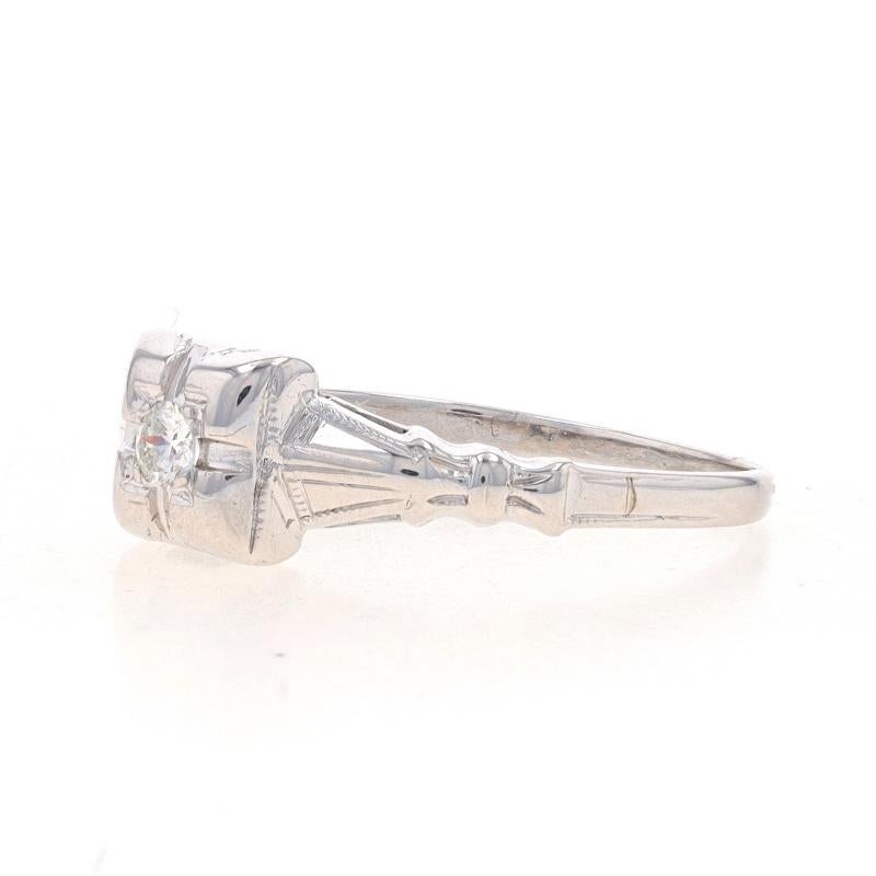 White Gold Diamond Art Deco Solitaire Engagement Ring -14k Euro Vintage Milgrain In Excellent Condition For Sale In Greensboro, NC