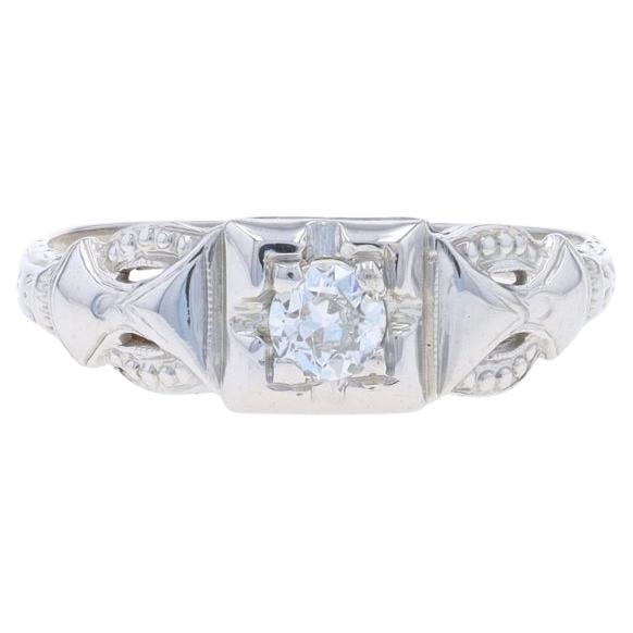 White Gold Diamond Art Deco Solitaire Engagement Ring 14k European .20ct Vintage