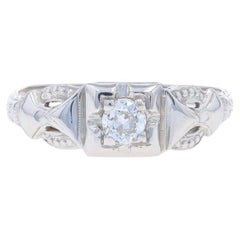 White Gold Diamond Art Deco Solitaire Engagement Ring 14k European .20ct Vintage