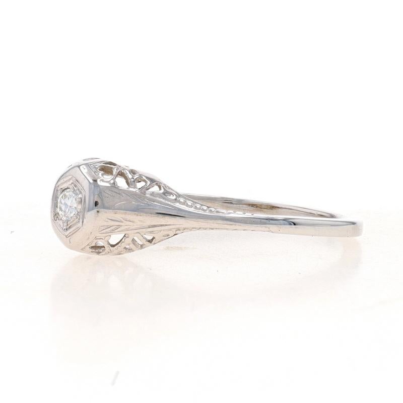 Round Cut White Gold Diamond Art Deco Solitaire Engagement Ring 18k & 14k Vintage Filigree For Sale
