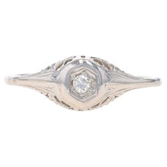 White Gold Diamond Art Deco Solitaire Engagement Ring 18k & 14k Antique Filigree