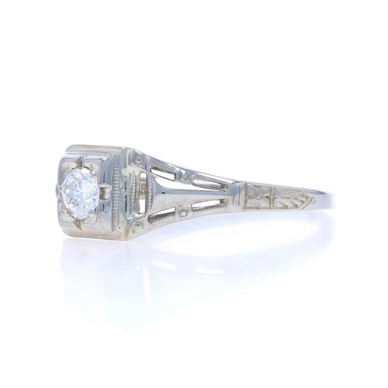 Art Deco Solitär Verlobungsring aus Weißgold mit Diamant 18k Euro .26ct Vintage im Zustand „Hervorragend“ im Angebot in Greensboro, NC