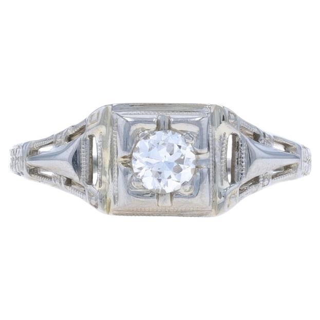 Anillo de Compromiso Art Decó Solitario de Oro Blanco 18k Euro .26ct Vintage