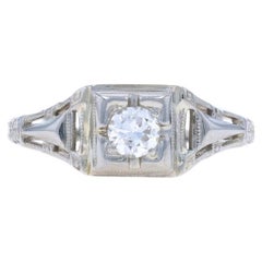 Anillo de Compromiso Art Decó Solitario de Oro Blanco 18k Euro .26ct Vintage