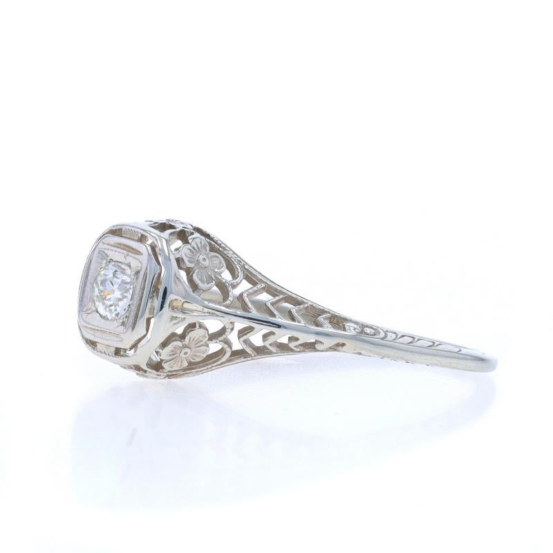 Taglio antico europeo Anello di fidanzamento solitario in oro bianco con diamante Art Deco 18k European .10ct Vintage in vendita