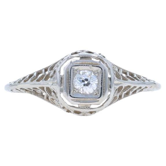 White Gold Diamond Art Deco Solitaire Engagement Ring 18k European .10ct Vintage