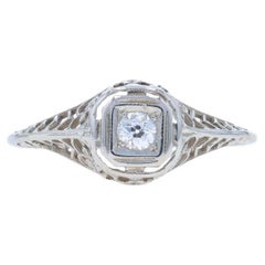 White Gold Diamond Art Deco Solitaire Engagement Ring 18k European .10ct Vintage