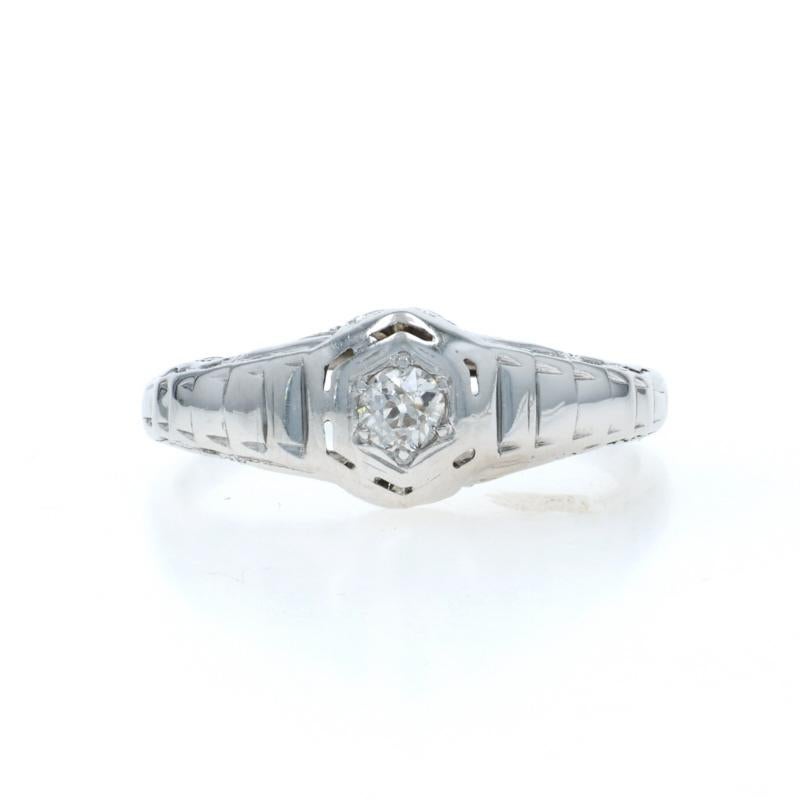 White Gold Diamond Art Deco Solitaire Engagement Ring 18k European .12ct Vintage For Sale