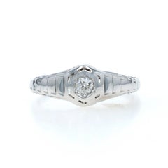 White Gold Diamond Art Deco Solitaire Engagement Ring 18k European .12ct Vintage