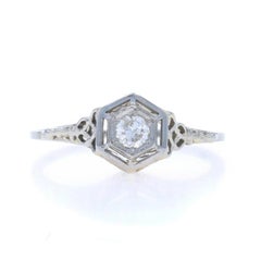 White Gold Diamond Art Deco Solitaire Engagement Ring 18k European .20ct Vintage