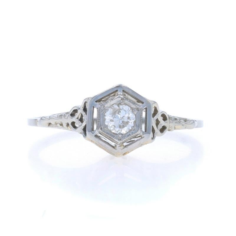 Anillo de compromiso Art Decó de oro blanco con diamante solitario 18k europeo .20ct Vintage