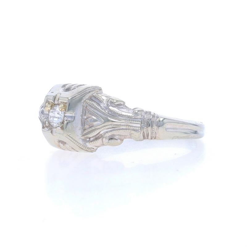 White Gold Diamond Art Deco Solitaire Engagement Ring - 18k European Vintage In Excellent Condition For Sale In Greensboro, NC