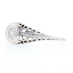 White Gold Diamond Art Deco Solitaire Engagement Ring, 18k Old European .10ct
