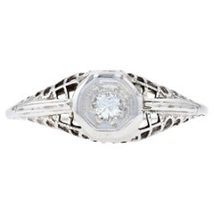 Bague de fiançailles solitaire Art déco en or blanc et diamants, 18 carats, vieille Europe, 0,10 carat