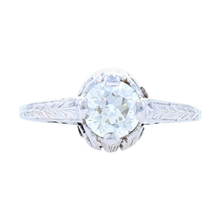 Bague De Fiançailles Art Déco En Or Blanc 14 Carats Avec Moissanite Ronde - Taille 7 - Neuf Sans Emballage - Style Solitaire Avec Accents