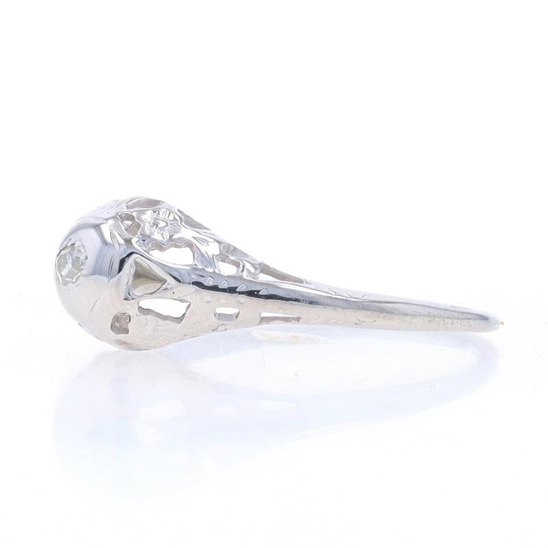 Single Cut White Gold Diamond Art Deco Solitaire Engagement Ring 18k Single Floral Filigree For Sale