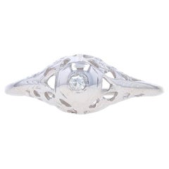 White Gold Diamond Art Deco Solitaire Engagement Ring 18k Single Floral Filigree