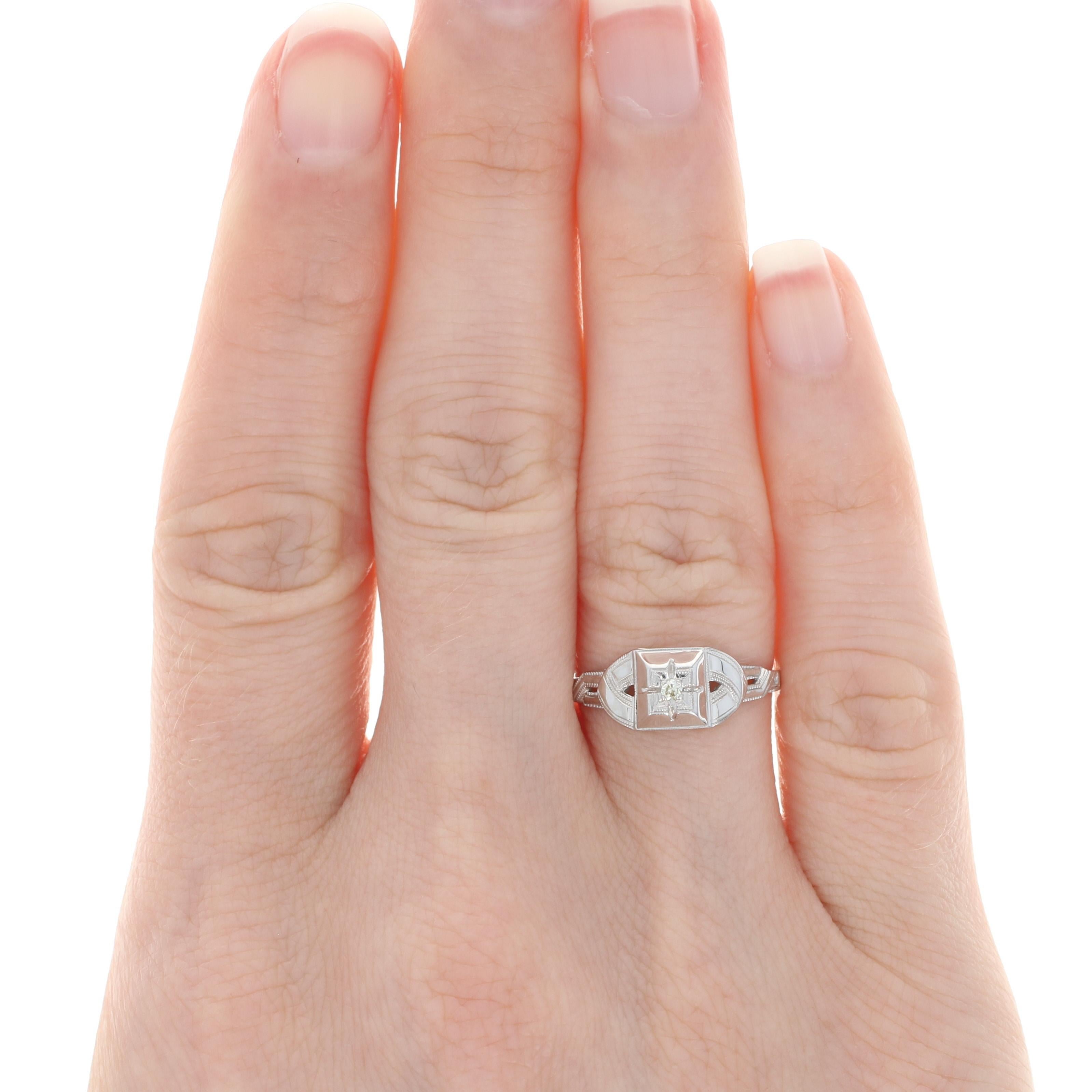 For Sale:  White Gold Diamond Art Deco Solitaire Ring, 14k Single Cut Milgrain Engagement 3