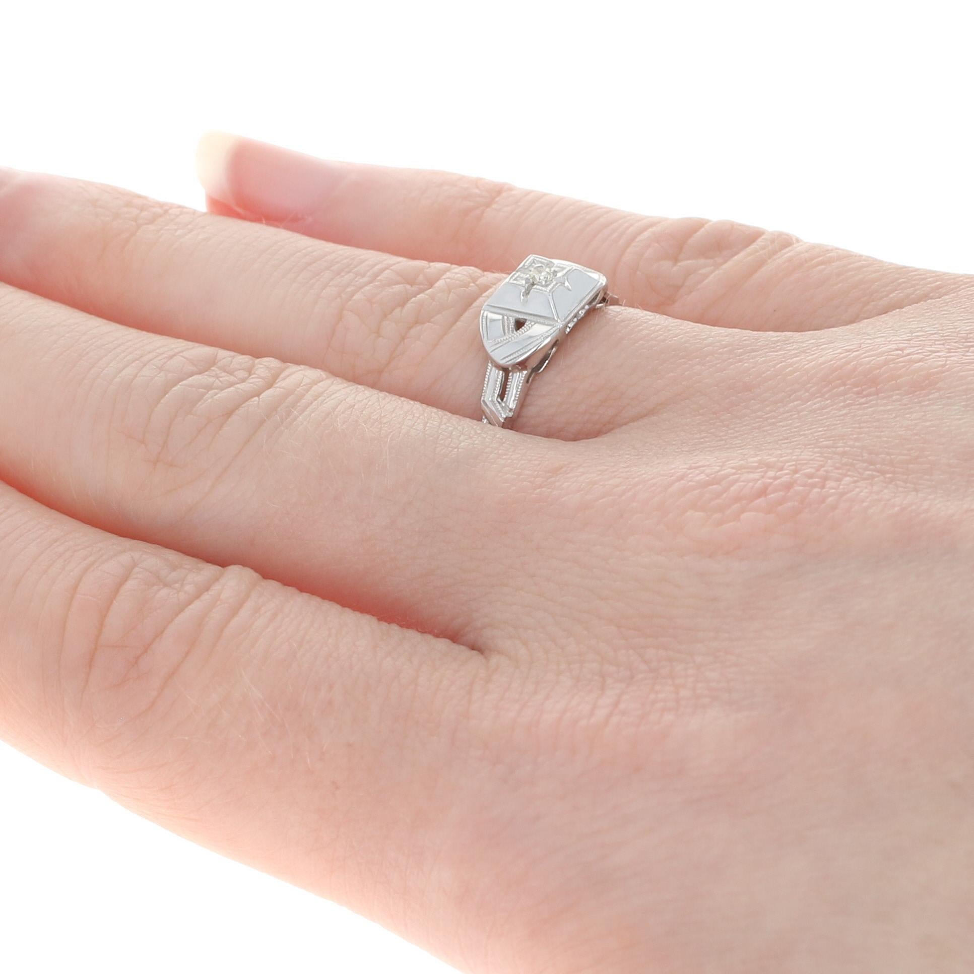 For Sale:  White Gold Diamond Art Deco Solitaire Ring, 14k Single Cut Milgrain Engagement 4