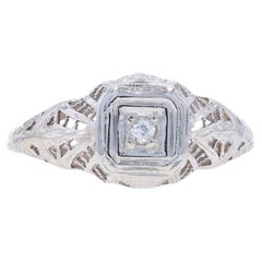 Art Deco Solitär-Ring aus Weißgold mit Diamanten -18k Euro Vintage Filigraner Verlobungsring