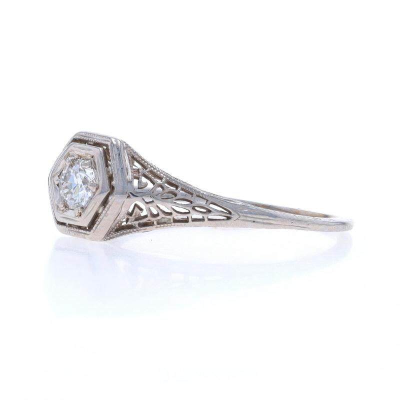 White Gold Diamond Art Deco Solitaire Ring - 18k European .28ct Filigree In Excellent Condition For Sale In Greensboro, NC