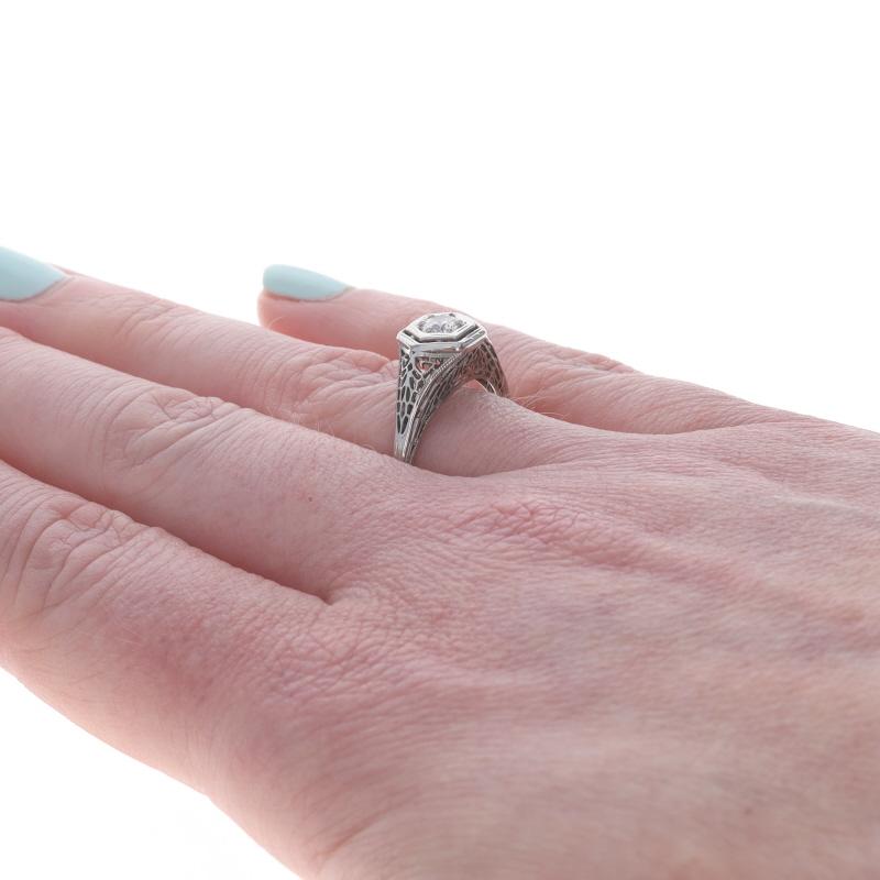 Women's White Gold Diamond Art Deco Solitaire Ring - 18k European .28ct Filigree For Sale