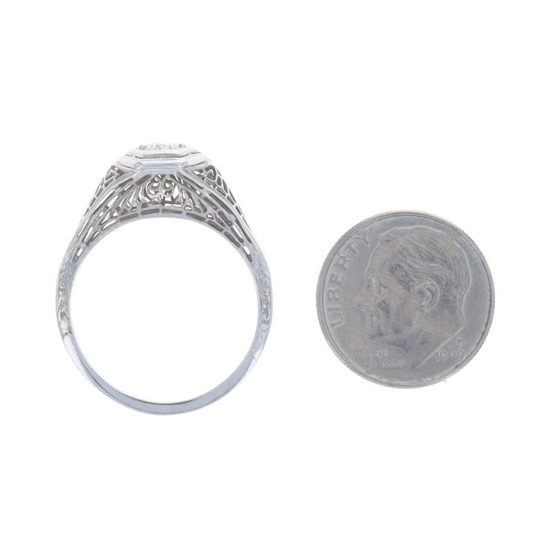 White Gold Diamond Art Deco Solitaire Ring - 18k European .28ct Filigree For Sale 1