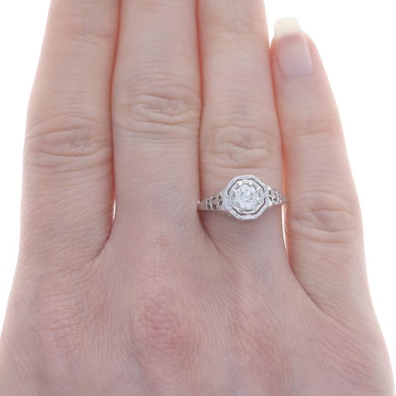 Old European Cut White Gold Diamond Art Deco Solitaire Ring 18k European .50ct Vintage Engagement For Sale
