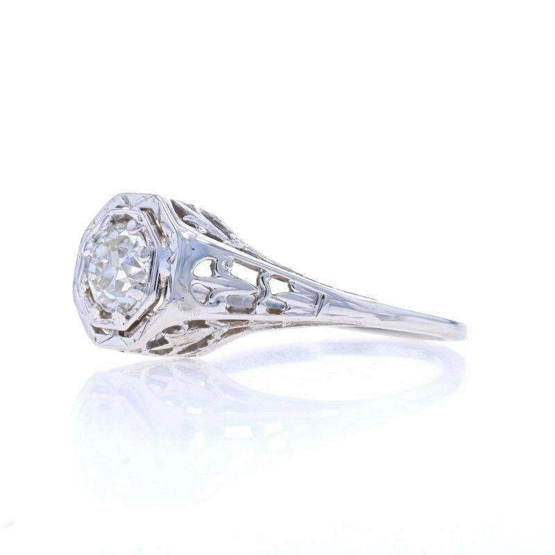 White Gold Diamond Art Deco Solitaire Ring 18k European .50ct Vintage Engagement In Excellent Condition For Sale In Greensboro, NC