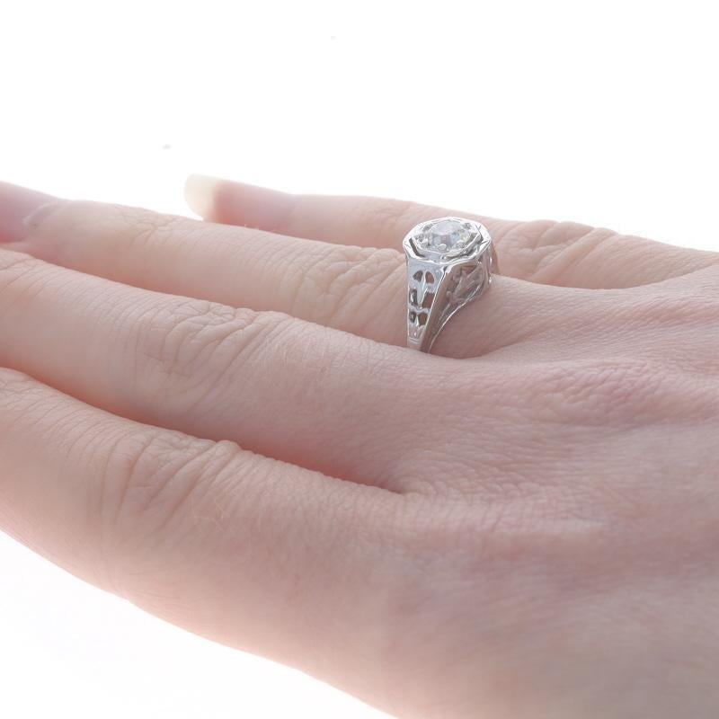 Women's White Gold Diamond Art Deco Solitaire Ring 18k European .50ct Vintage Engagement For Sale