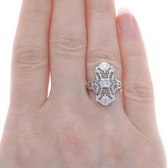 White Gold Diamond Art Deco Solitaire Ring -18k European Floral Vintage Filigree