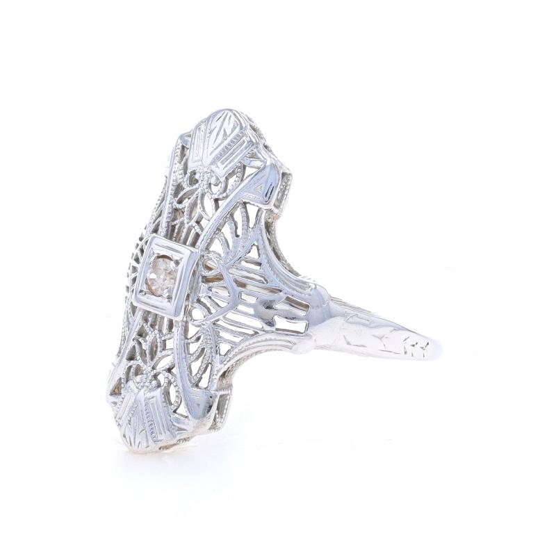 Old European Cut White Gold Diamond Art Deco Solitaire Ring -18k European Floral Vintage Filigree For Sale